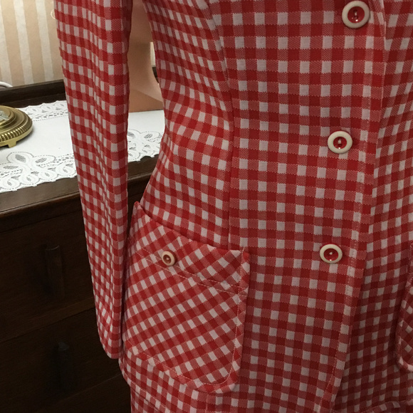 SOLD!! Aunt Nee's Custom 70's Red Gingham Pantsuit - Picture 5 of 8